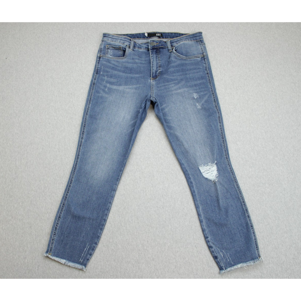Kut From the Kloth Jeans Womens 10 Blue Cotton Blend Connie Crop Distressed